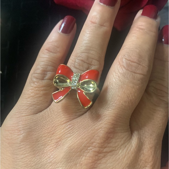Gold tone Red ribbon ring - Picture 1 of 4
